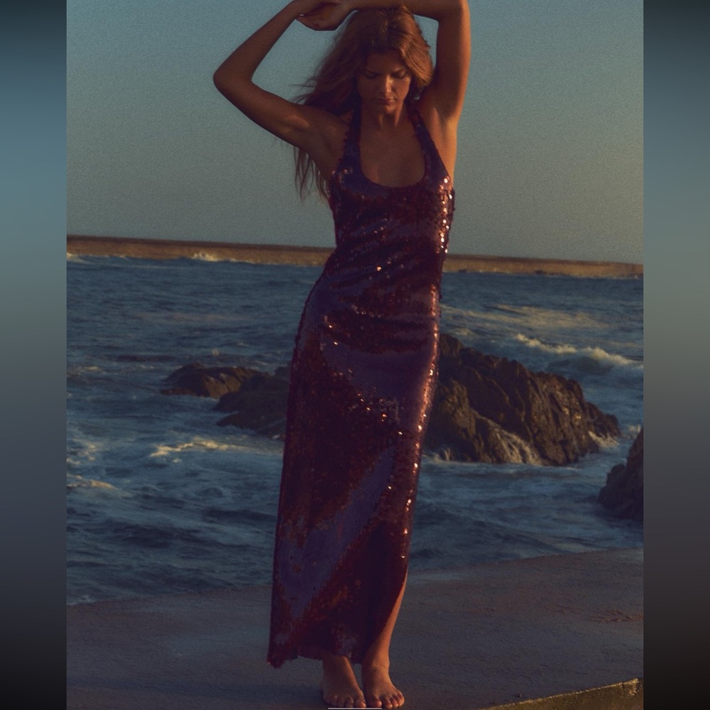Elegant Sequin Evening Dress - Purple - Picture 1 of 3